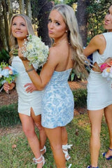 Trendy Light Blue Strapless Short Homecoming Dress in Sheath Style
