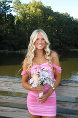 Stunning Off-Shoulder Ruched Pink Bodycon Homecoming Dress