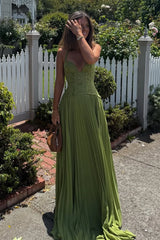 Gorgeous A Line Halter Neck Green Lace Corset Prom Dress with Ruffles