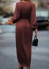 Elegant Red Draped V-Neck Midi Dress