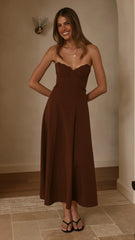 Janessa Strapless Midi Dress - Chocolate