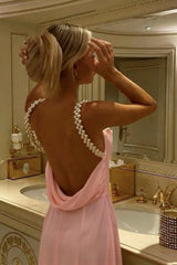 Gorgeous Sheath Spaghetti Straps Yellow Long Party Dress with Pearl Backless