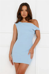 Late Night Out Off Shoulder Mini Dress Blue