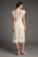 Lydia Flower Embroidered Mesh Midi Dress