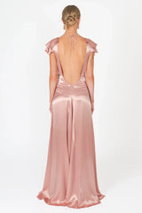 Elegant A Line Deep V Neck Yellow Long Party Dress with Open Back