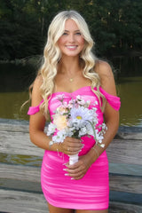 Stunning Off-Shoulder Ruched Pink Bodycon Homecoming Dress