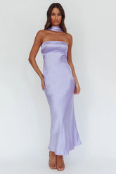 Damsel Reverse Halter Maxi Dress Satin Lilac