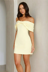 Face Card Off Shoulder Mini Dress Yellow