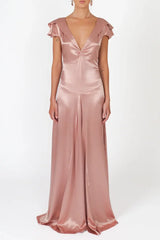 Elegant A Line Deep V Neck Yellow Long Party Dress with Open Back