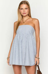 Anderson Blue Stripe Strapless Mini Dress