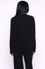 Come A Long Way Soft Lounge Long Sleeve Ribbed Tee Black