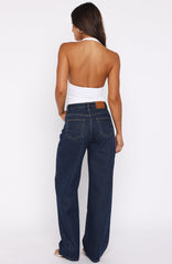 Kiara Mid Rise Barrel Leg Jeans Dark Blue Wash