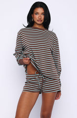 Touchdown Long Sleeve Tee Chocolate/Blue Stripe
