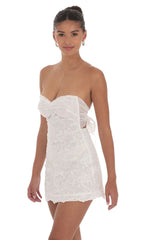 Embroidered Floral Strapless Dress in White