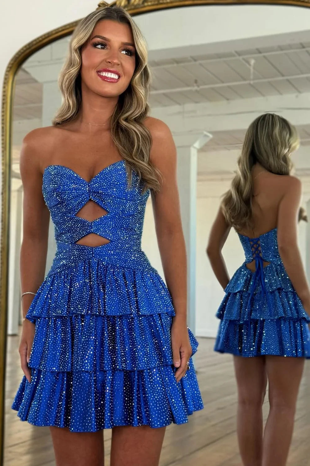 Gorgeous A-Line Sweetheart Lace Up Short Tiered Beaded Homecoming Dress