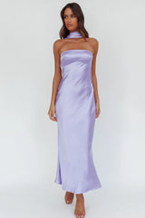 Damsel Reverse Halter Maxi Dress Satin Lilac