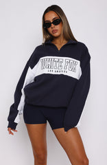 Jokes On You Zip Front Sweater Navy