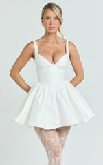 Charlee Mini Dress - Plunge Fit And Flare Dress in Ivory