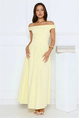 Camellia Charm Off Shoulder Maxi Dress Yellow
