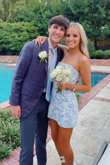 Trendy Light Blue Strapless Short Homecoming Dress in Sheath Style