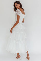Delwynn Puff Sleeve Layered Midi Dress White