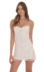 Embroidered Floral Babydoll Dress in Cream