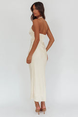 Kasi Sheer Panel Halter Maxi Dress Butter