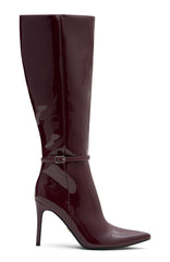 One Step At A Time Knee High Boots Deep Burgundy Patent