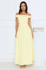 Camellia Charm Off Shoulder Maxi Dress Yellow