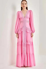 Lorie Long Sleeve Ruffle Gown
