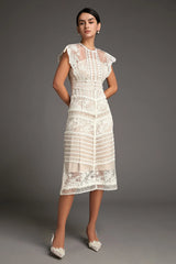 Lydia Flower Embroidered Mesh Midi Dress