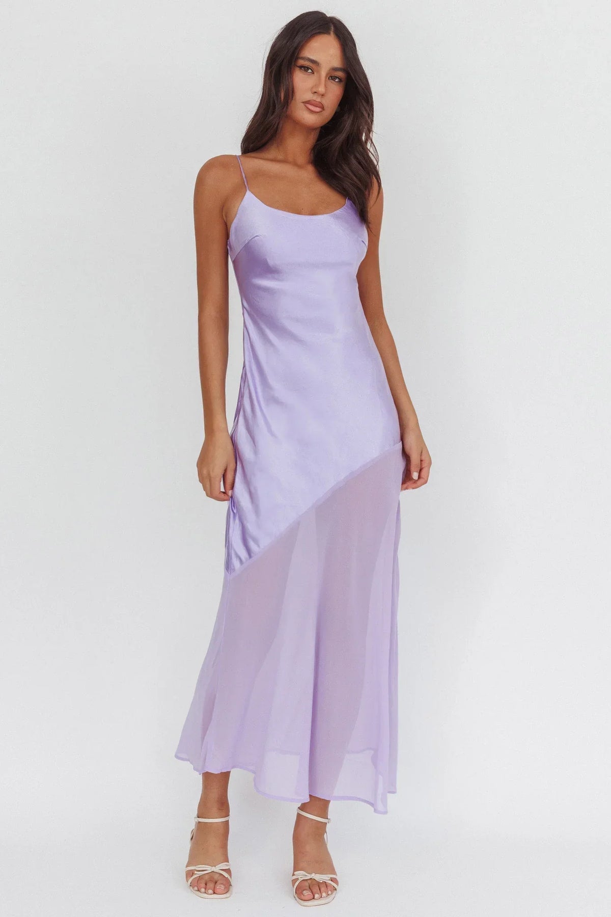 Gilded Dream Chiffon Hem Maxi Dress Lilac