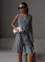 Chic White TailoRed Vest & Bermuda Shorts Set