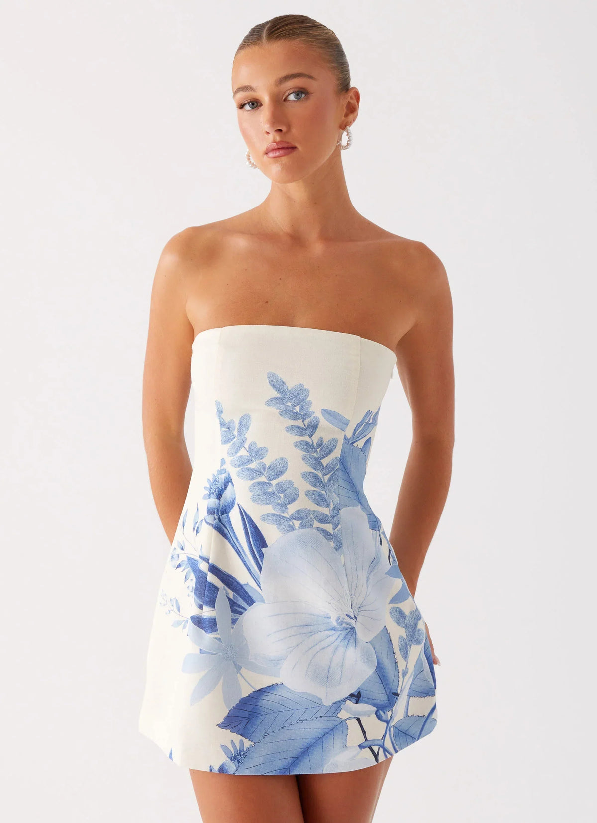 Denby Strapless Mini Dress - Blue Floral Print