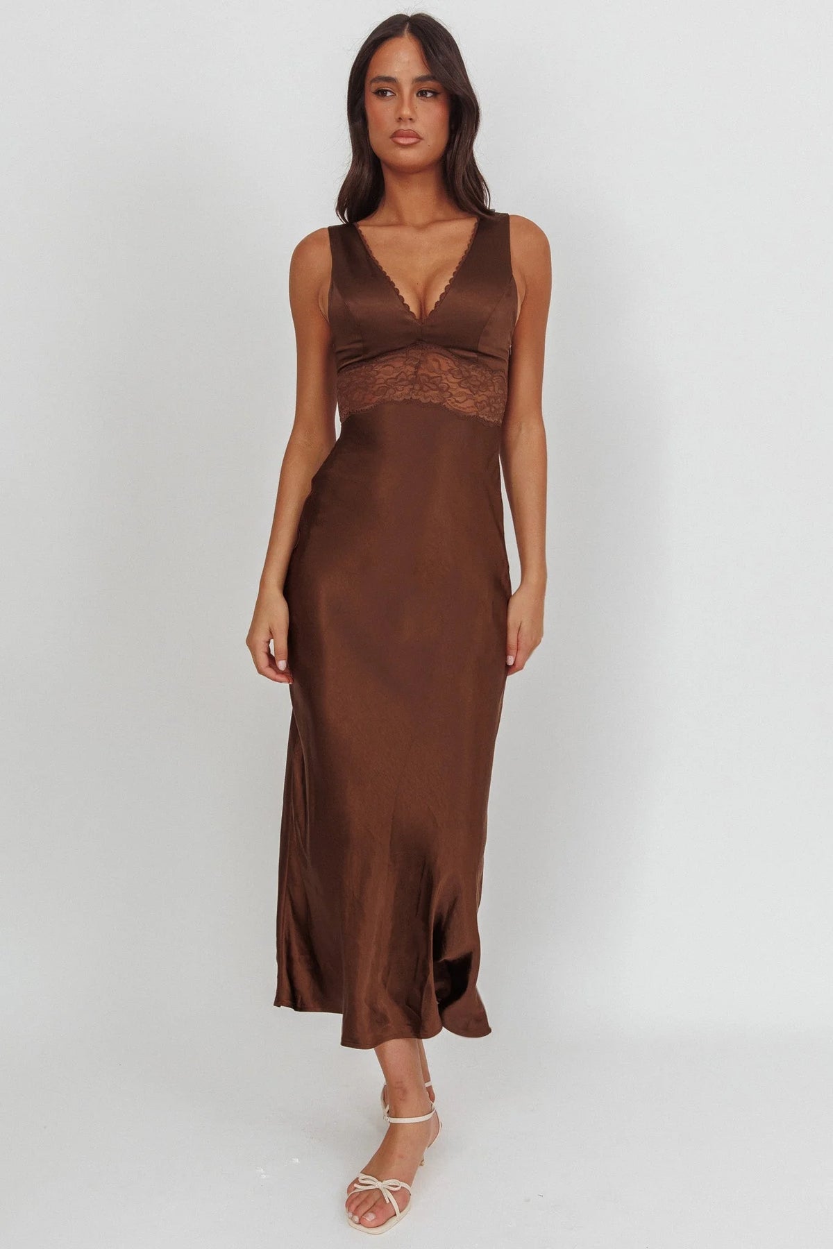 So Sweet Lace Trim Maxi Dress Chocolate