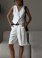 Chic White TailoRed Vest & Bermuda Shorts Set