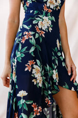 Imelda V-Neckline High-Low Hem Dress Navy