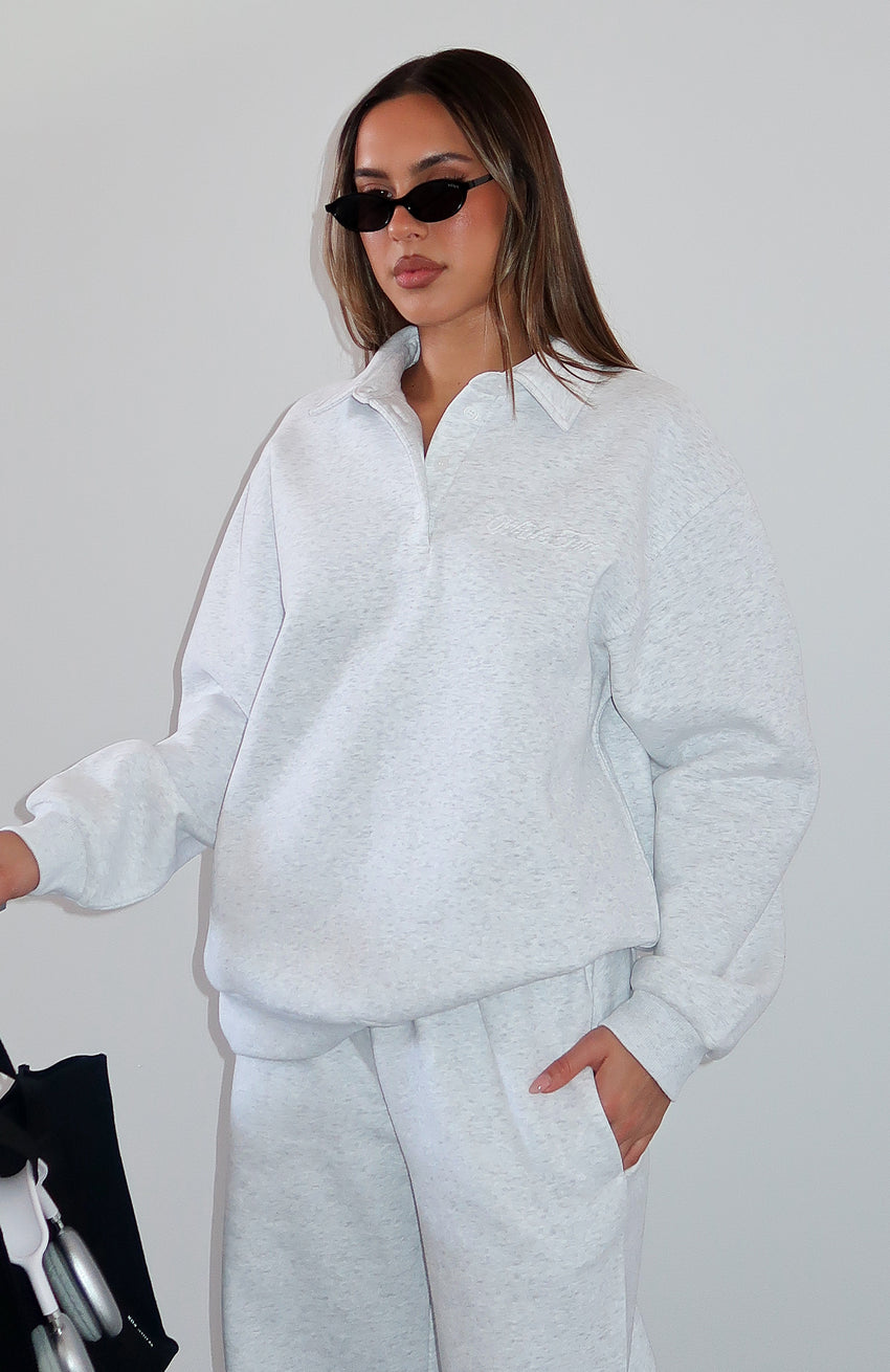 Chill Moves Oversized Henley Sweater Grey Marle