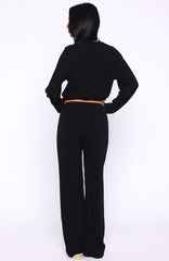Come A Long Way Soft Lounge Ribbed Wide Leg Pants Black