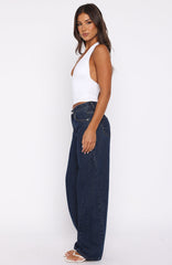 Kiara Mid Rise Barrel Leg Jeans Dark Blue Wash