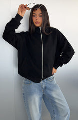 Such A Dream Oversized Zip Front Funnel Neck Jacket Black